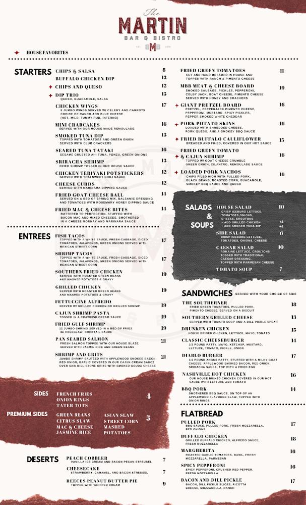 The Martin Bar + Bistro Menu image 1
